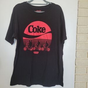 Stranger Things Coke Logo T Shirt Adult XXL Black Red Crew Neck